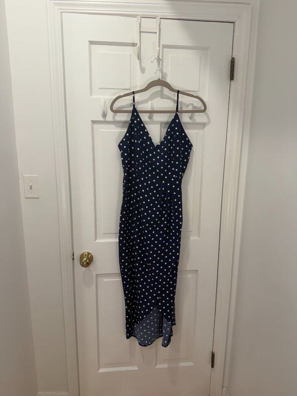 Blue Polka Dot Maxi Dress Large Slit